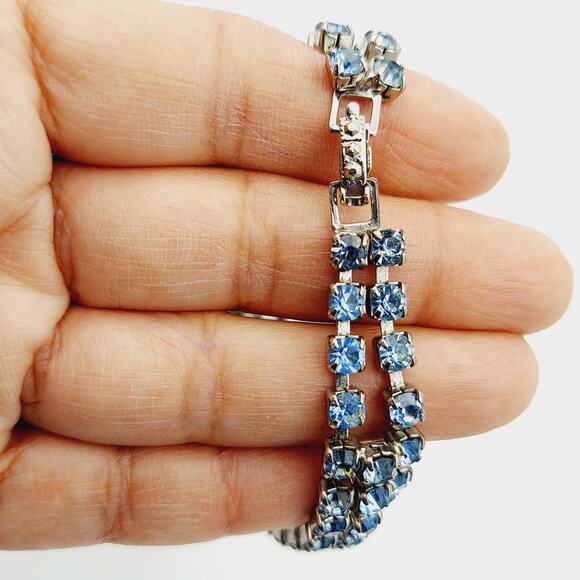 Stunning Baby Blue Marquis Rhinestone Necklace & Bracelet Set Statement Parure - Picture 10 of 16